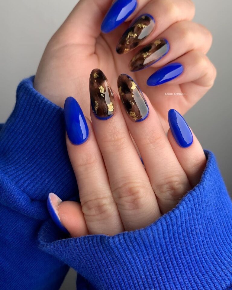 Blue and Gold Nails