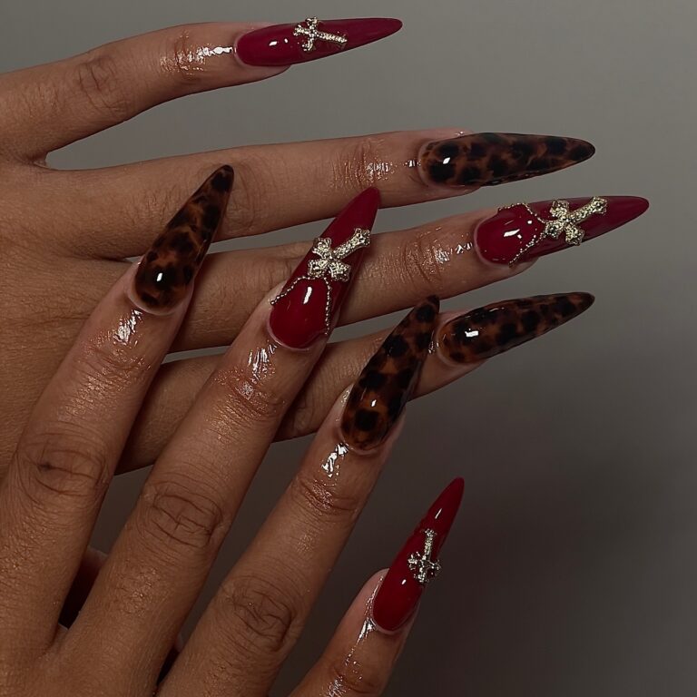 Bold Leopard and Red Fall Nails