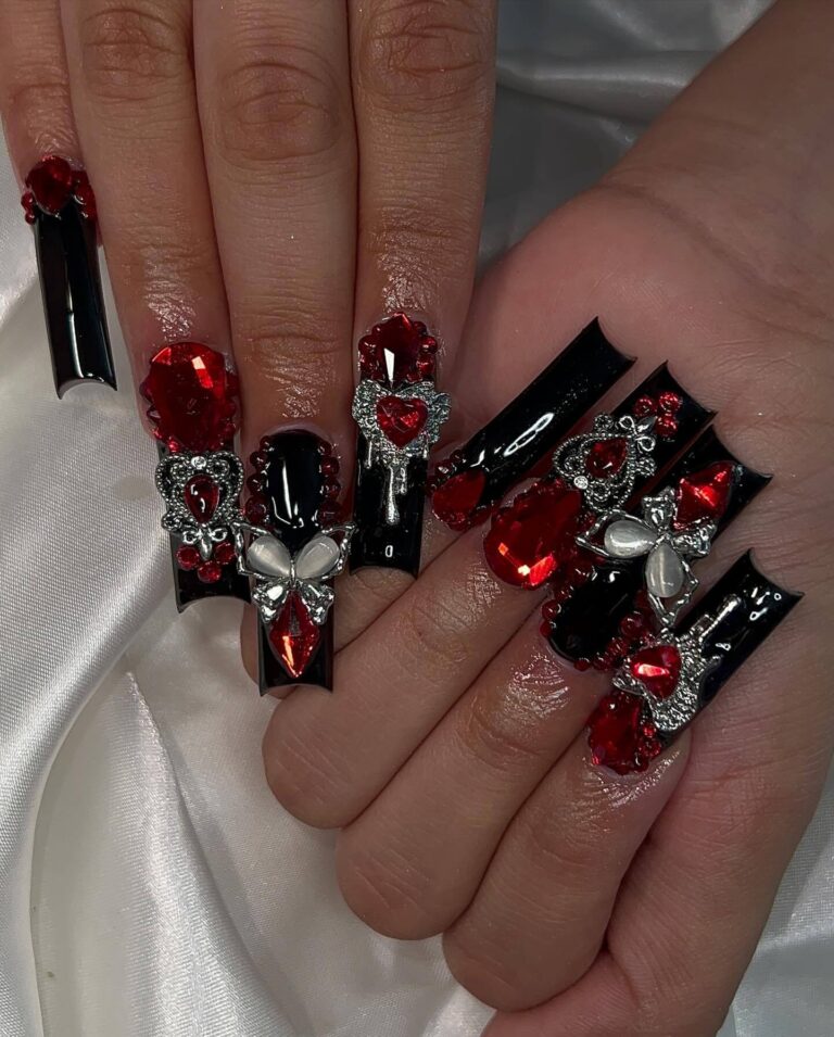 Bold Red and Black Fall Nails