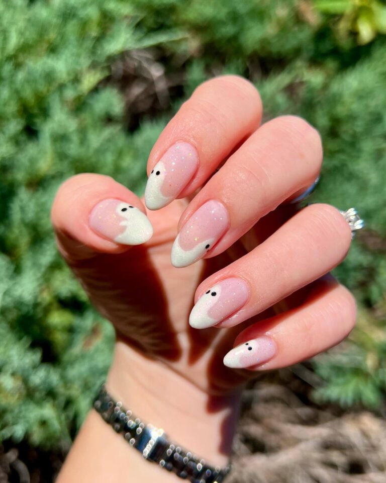 Cute Ghost Faces on Pink Nails