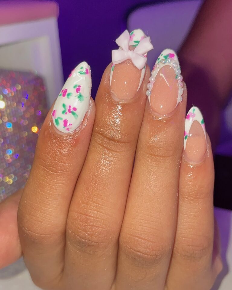 Floral Pastel on Almond Nails