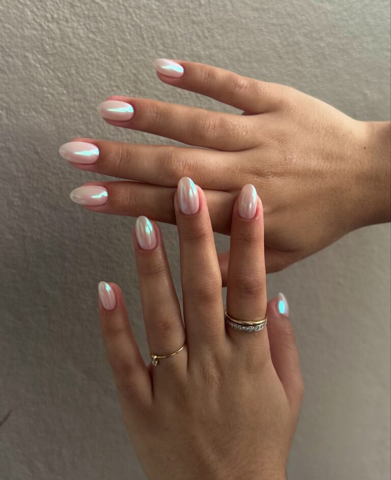 Glossy Pearl Almond Nails