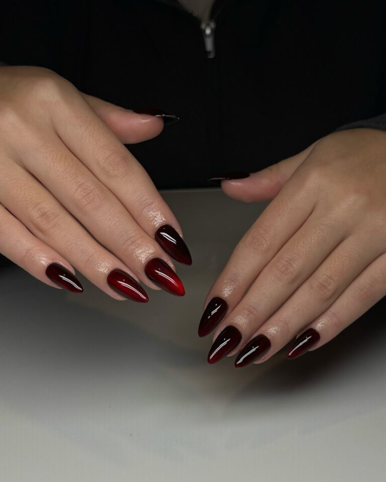 Glossy Red Almond Nails for Fall