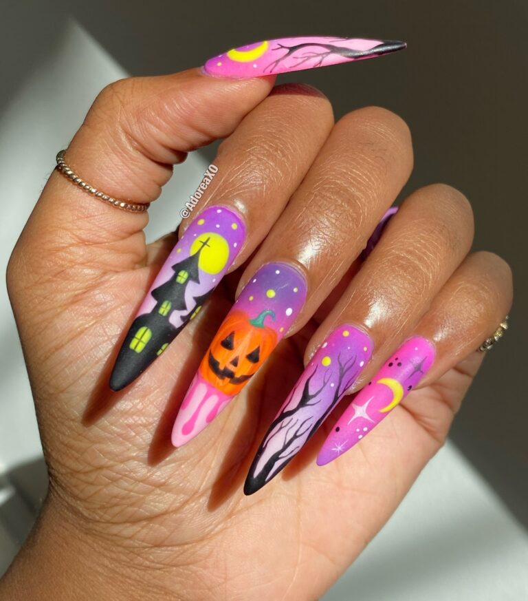 Halloween Glamour on Almond Nails