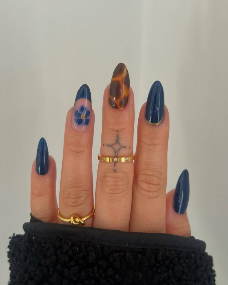 Navy Blooms and Flames