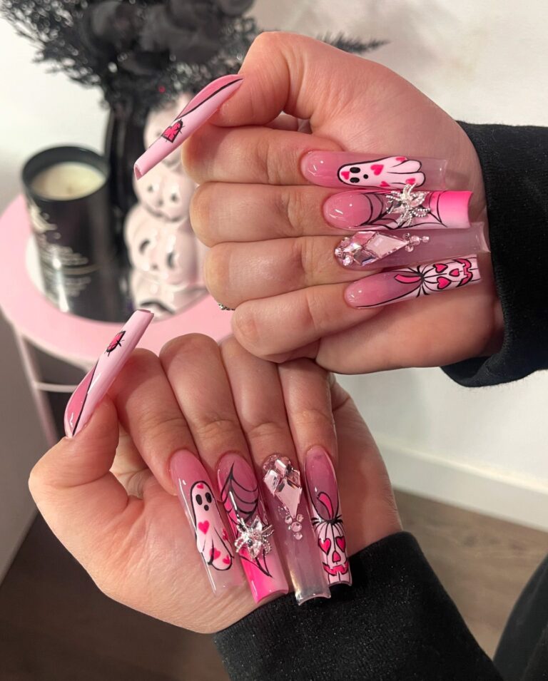 Playful Pink Halloween Nails