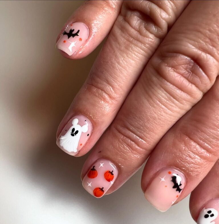 Playful Pumpkin and Ghost Nail Art