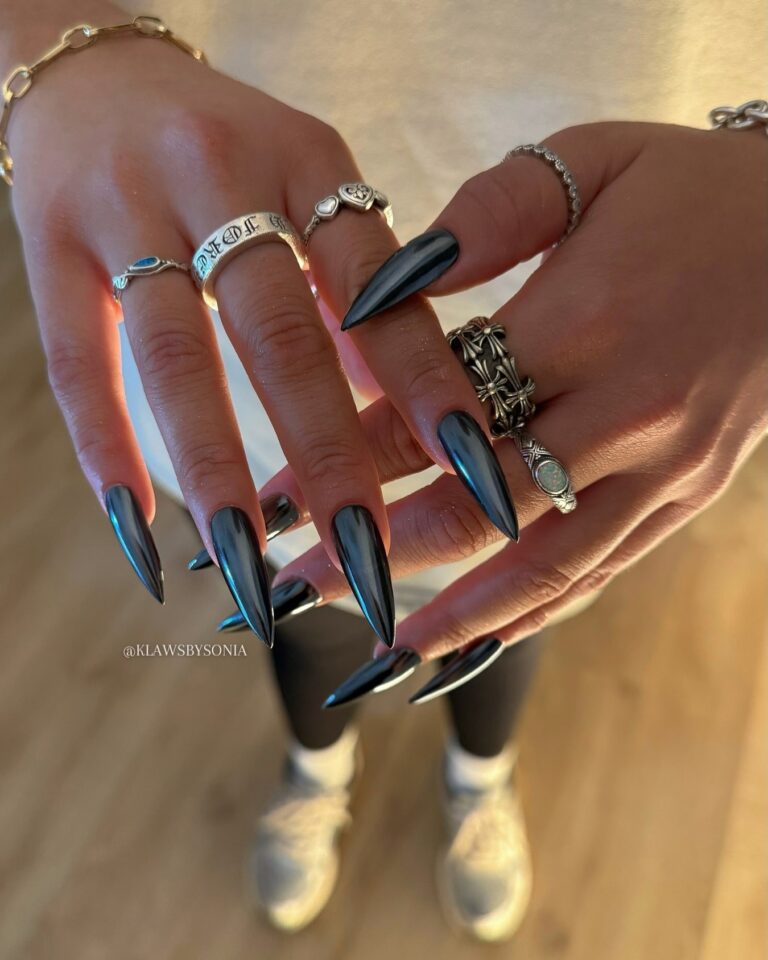 Sleek Black Stiletto Nails