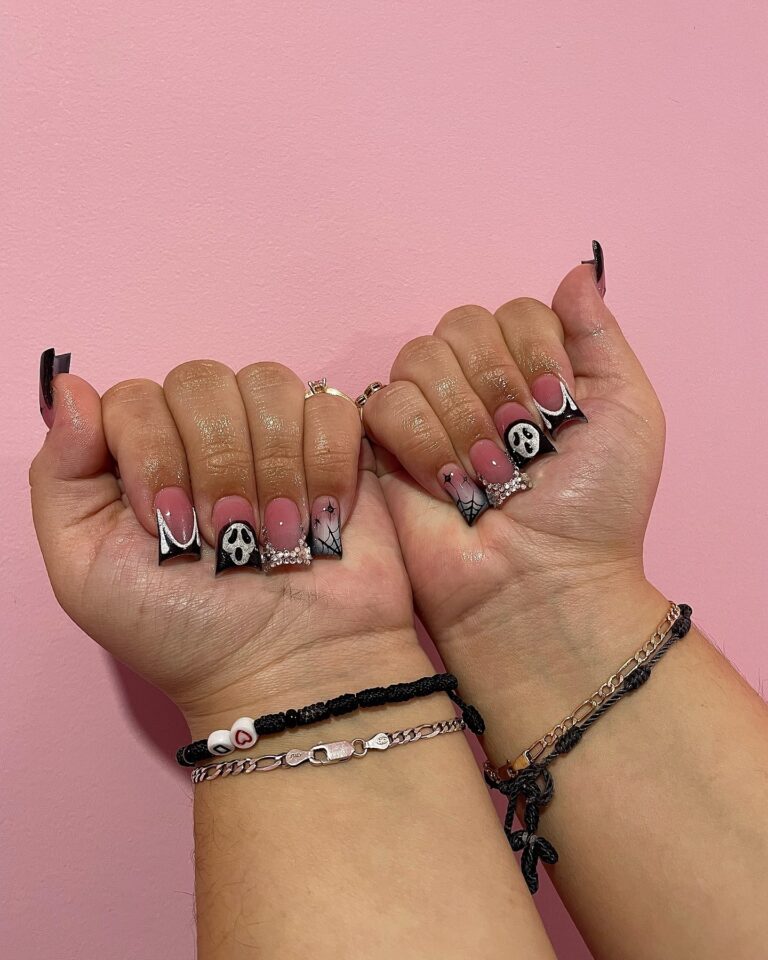 Spooky Chic Pink Nails