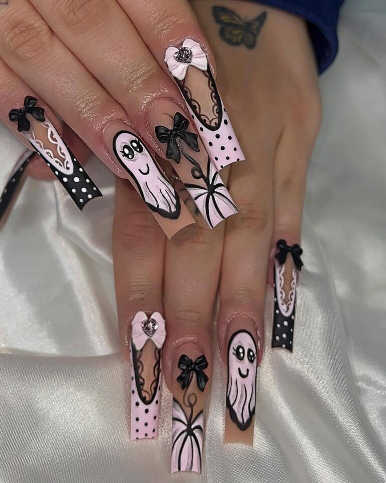 Spooky Ghost and Ribbon Nail Art