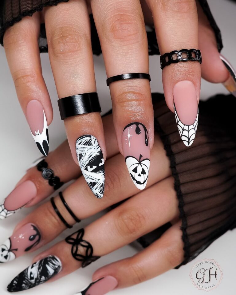 Stylish Spooky Almond Nails