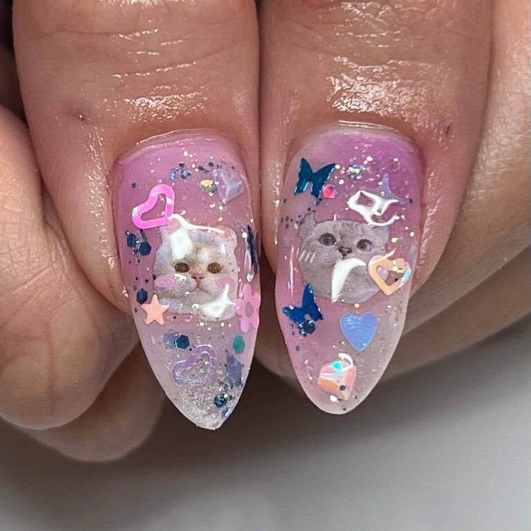 Whimsical Cat-Themed Nails