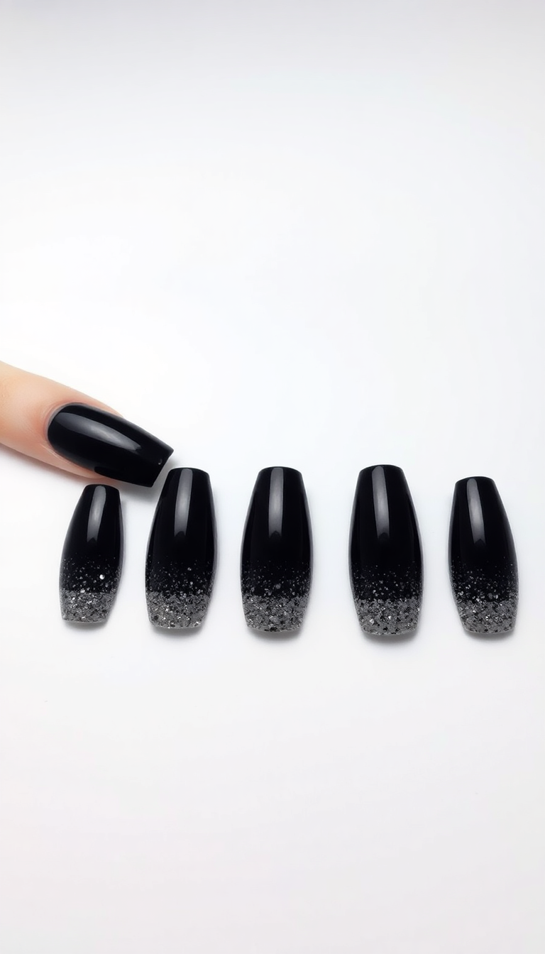 12. Black Nails with Glitter Ombre