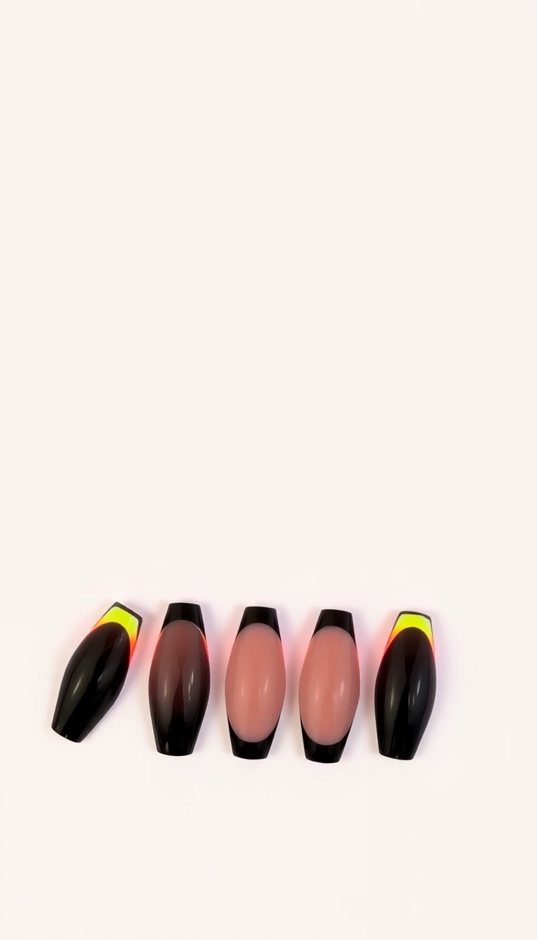 12. Edgy Black Tips with Neon Highlights