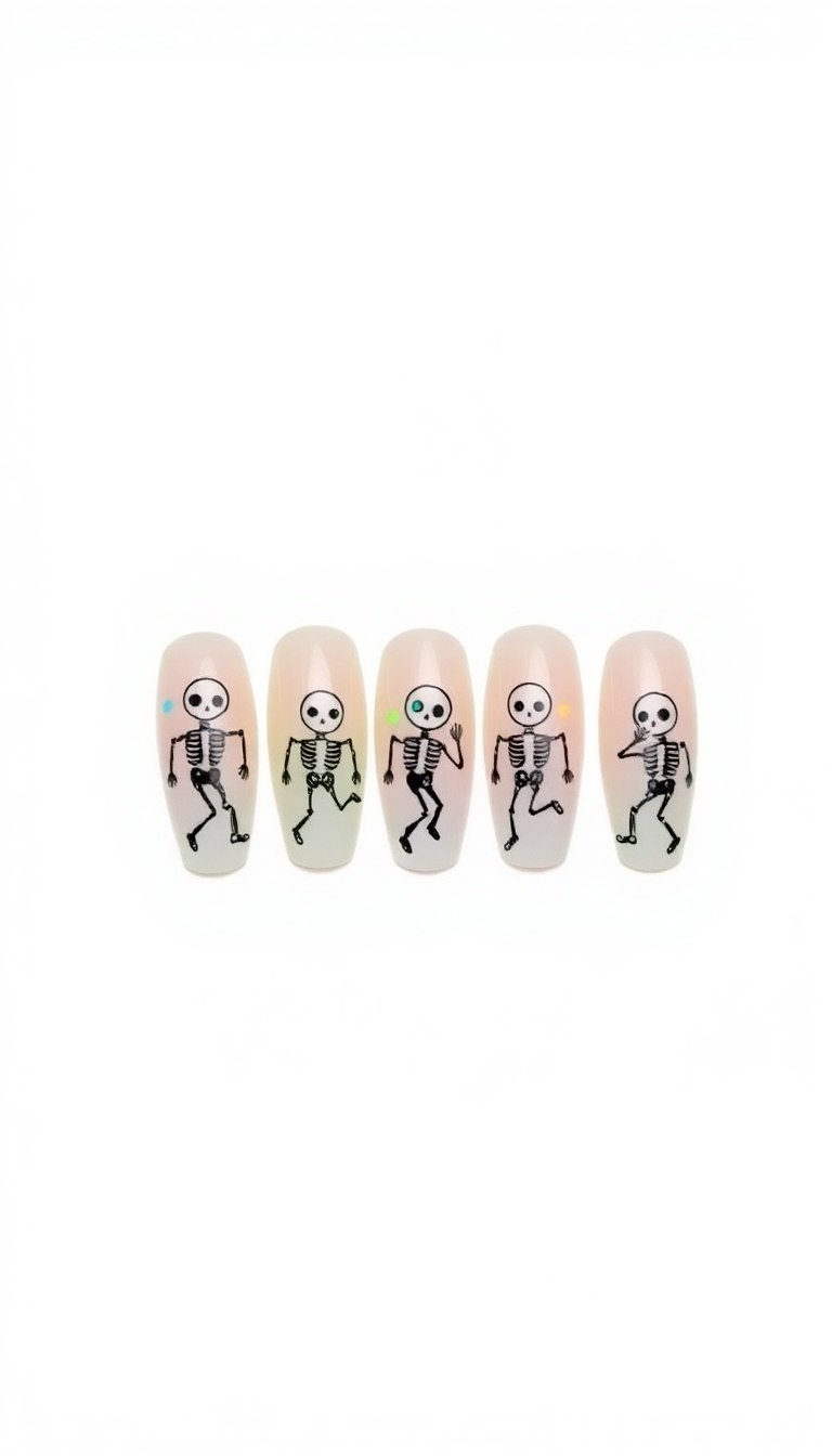 12. Playful Skeletons Dancing on Your Nails