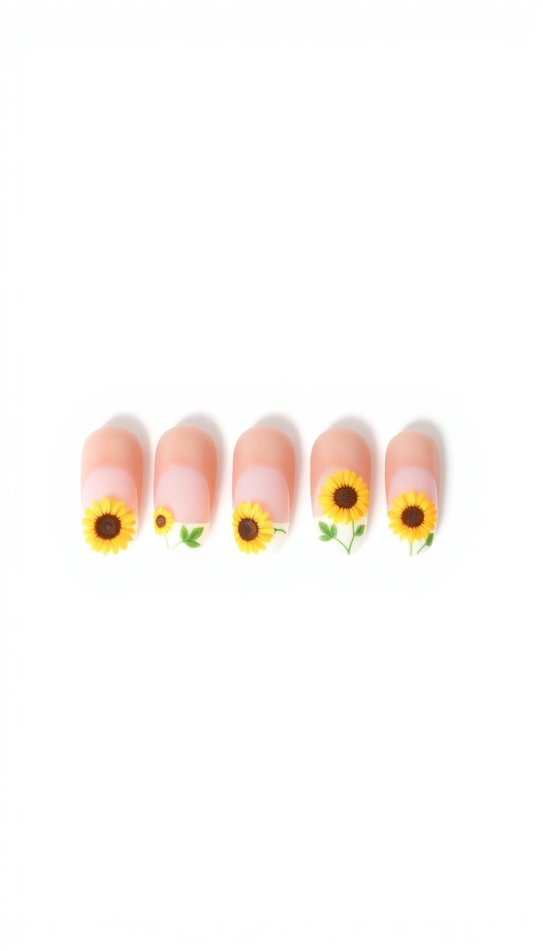 12. Sunflower Splash on French Tips