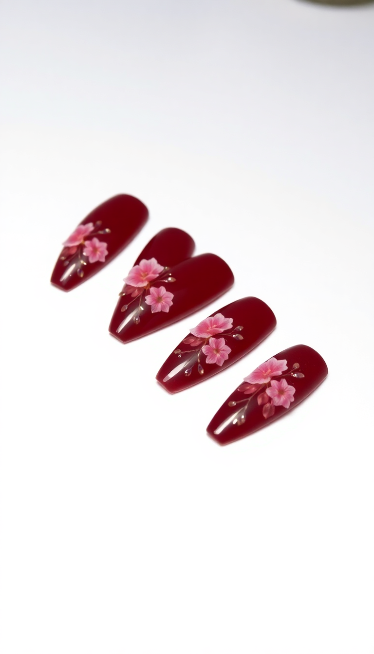 13. Bold Burgundy with Floral Art