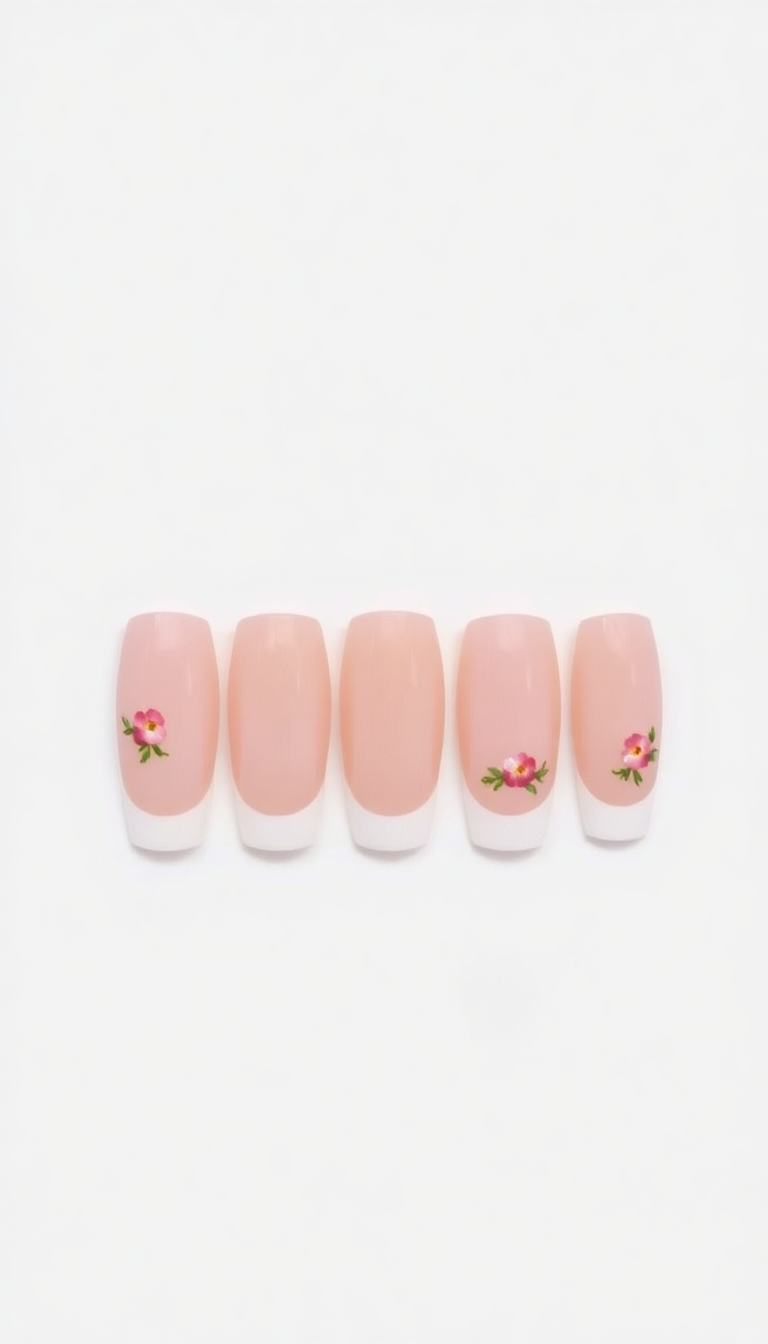 14. Floral Accents on French Tips