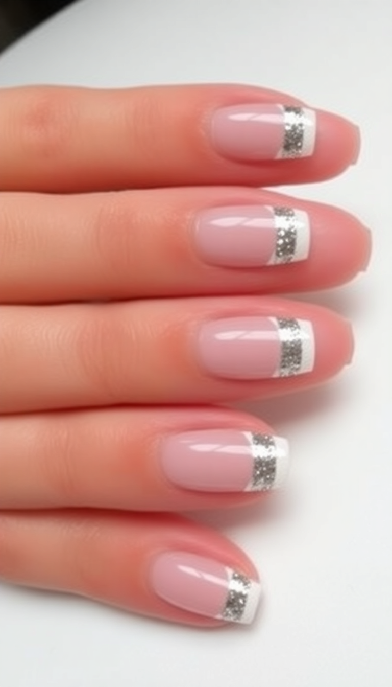 14. Luxe Silver Stripes on French Tips