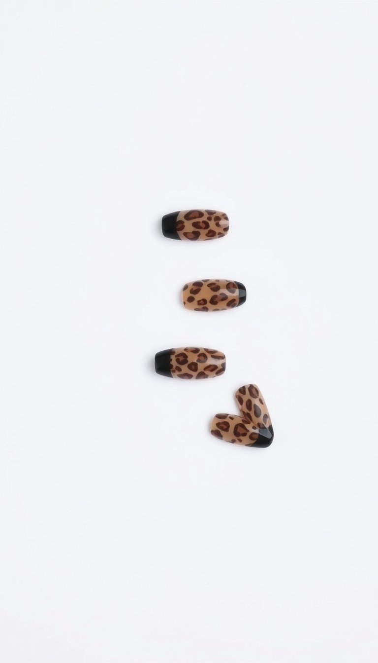 15. Black French Tip with Animal Print