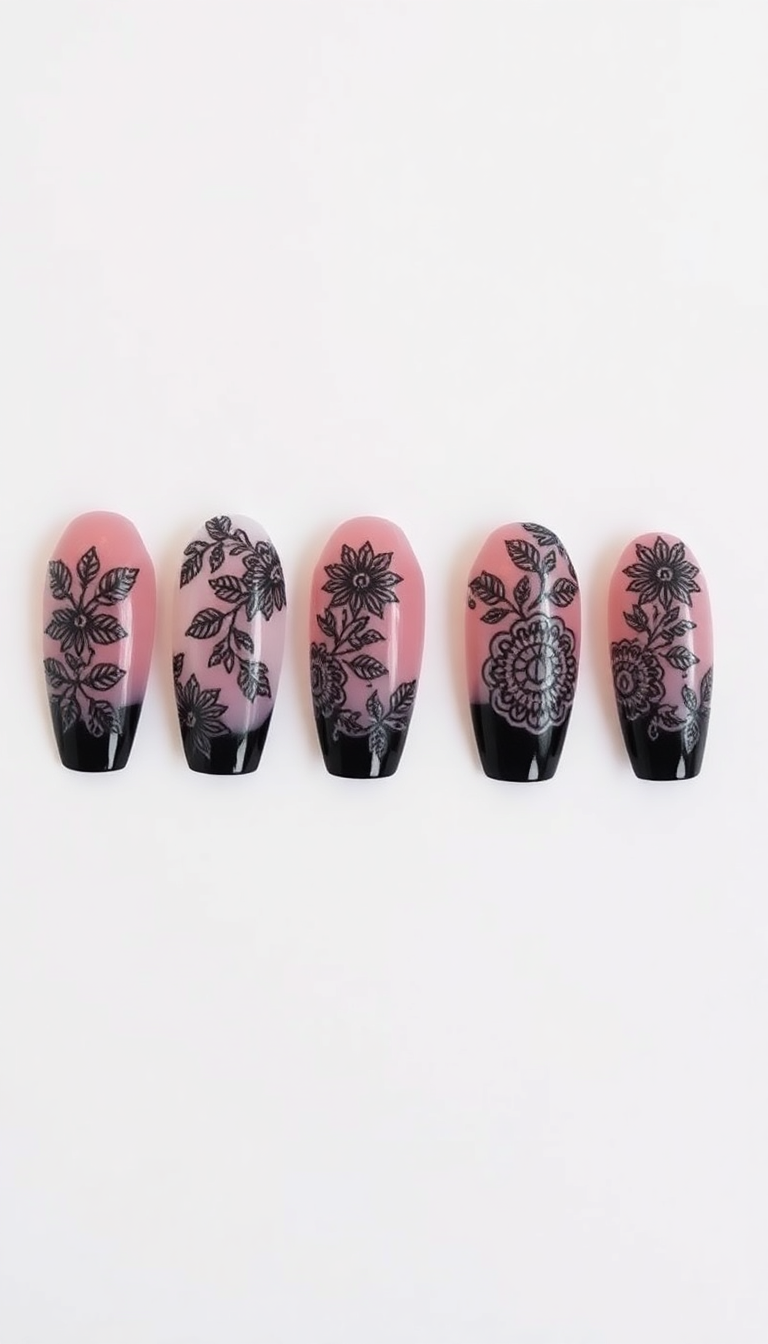 17. Intricate Lace Patterns on Black Tips