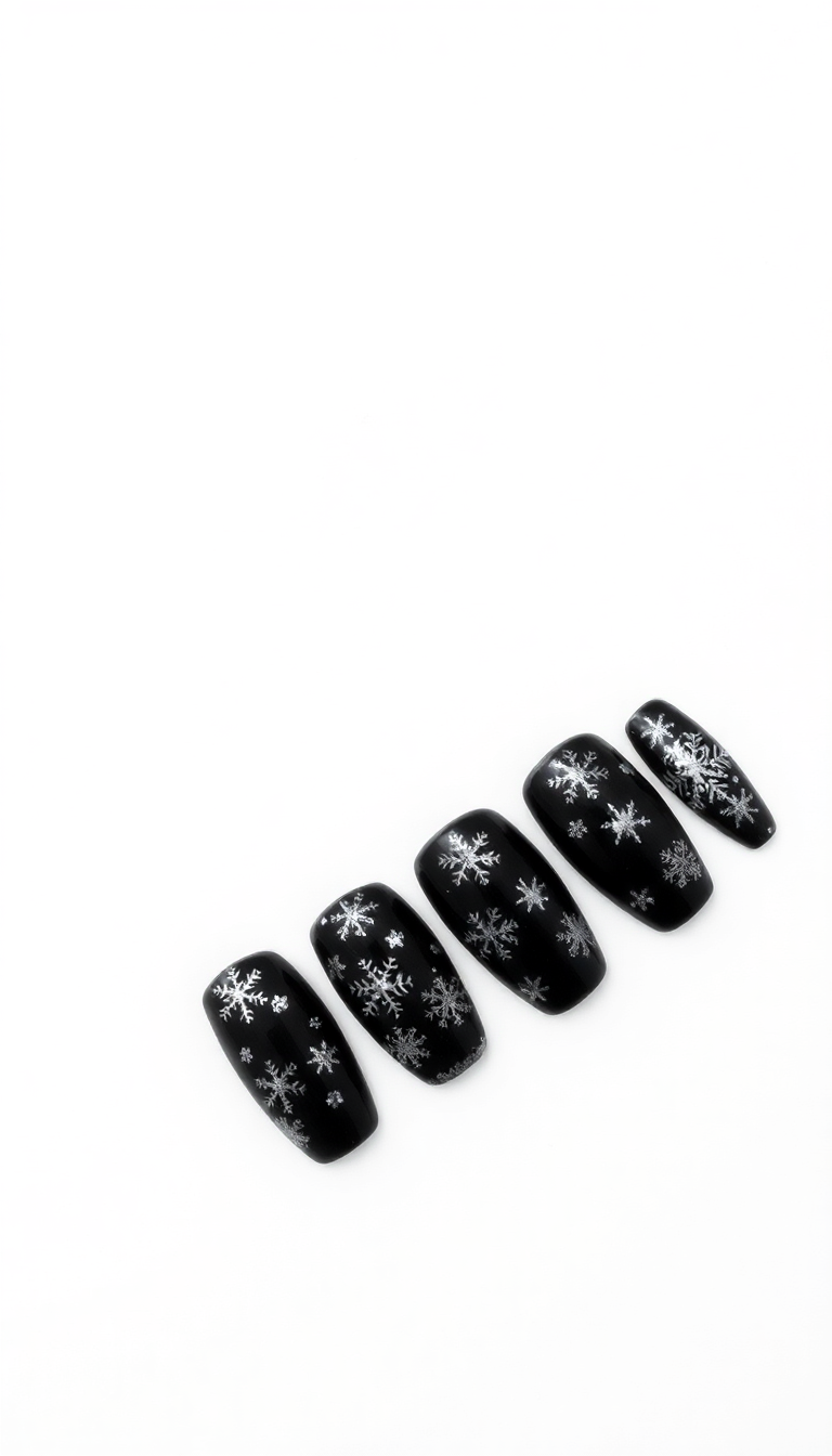 2. Glittering Black Snowflakes