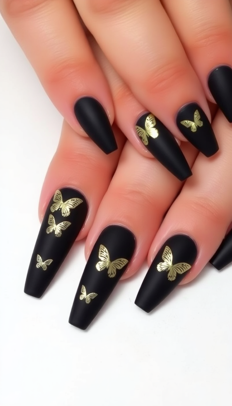 3. Golden Butterflies on Dark Matte