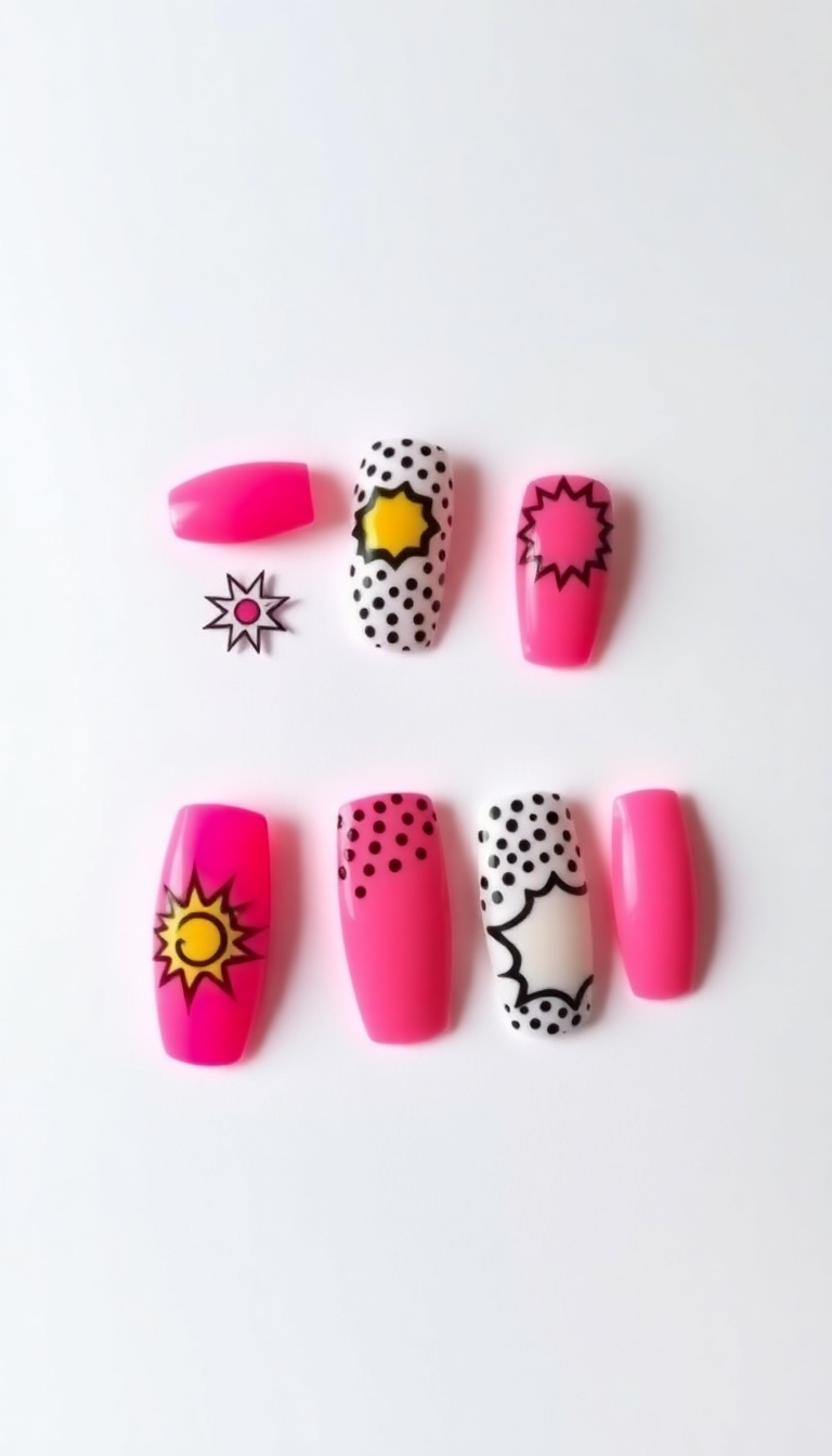 4. Neon Pink Pop Art Nails