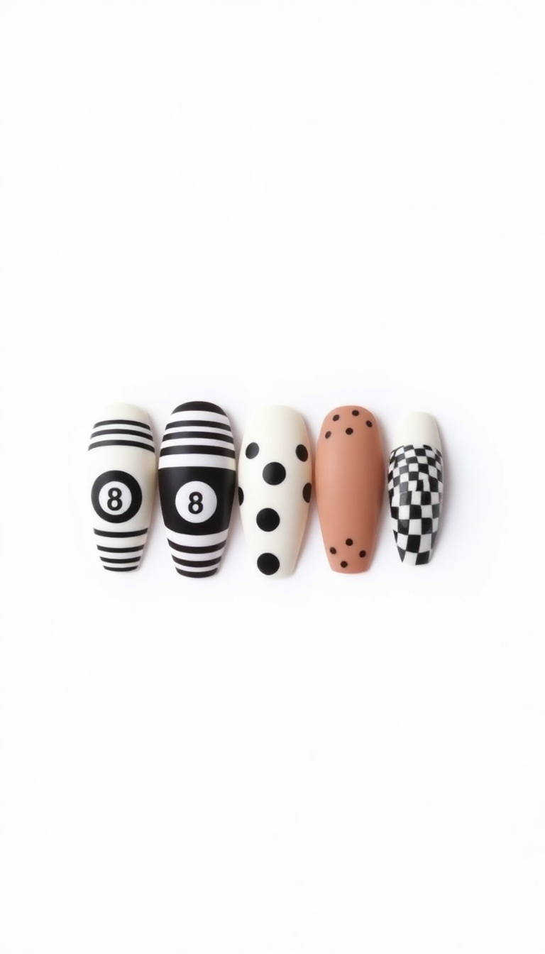 6. 8 Ball Mixed Patterns Manicure