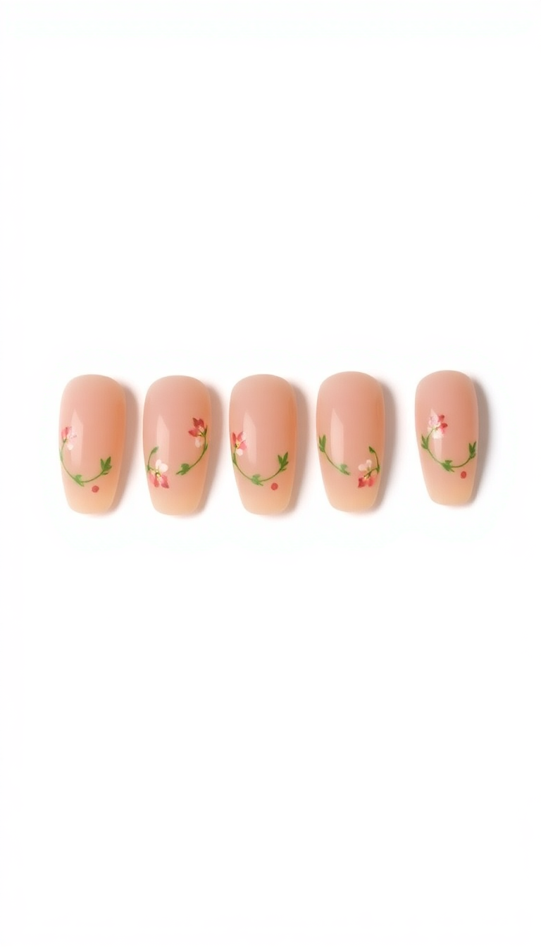 6. Subtle Floral Touches on Nude Nails