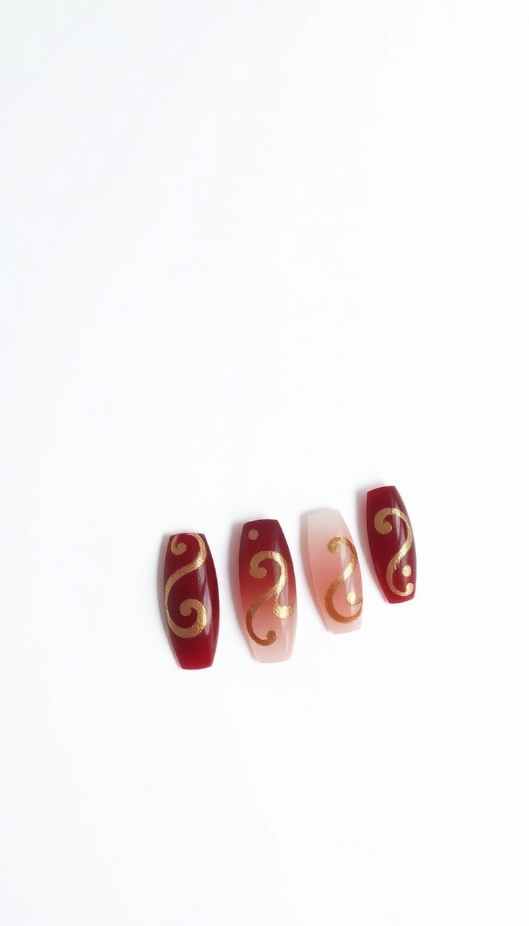 7. Crimson and Gold Swirls