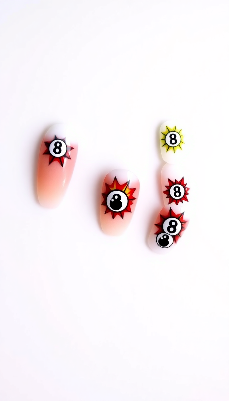 8. Retro Pop Art 8 Ball Nails