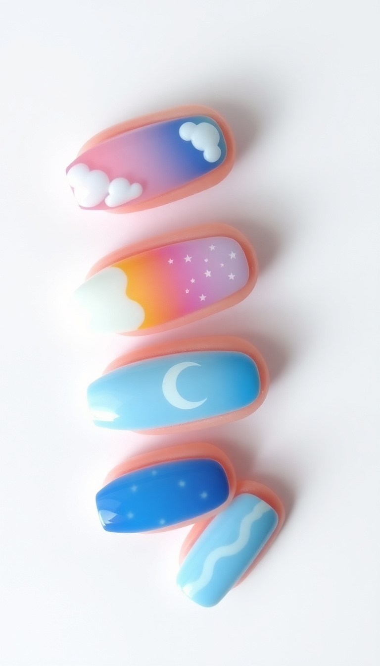 9. Sky-Themed Nail Art