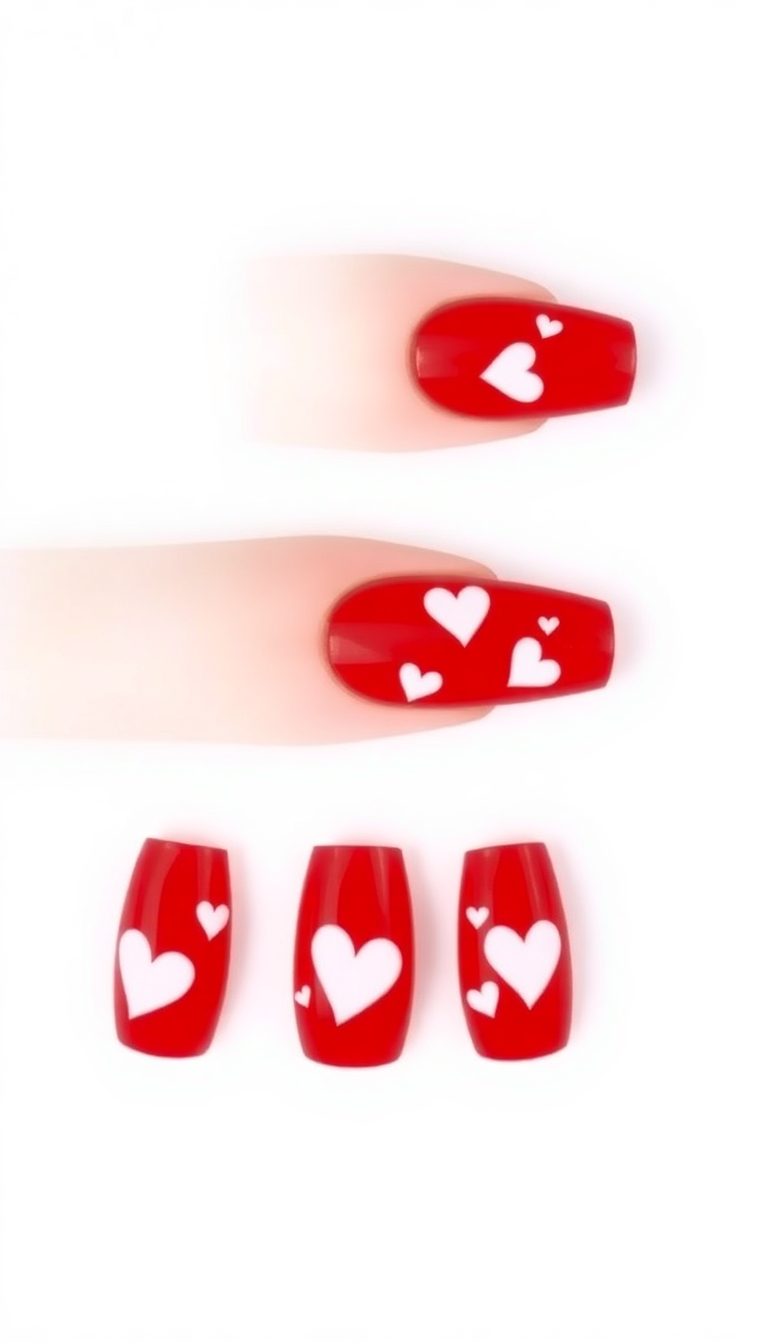 9. Sleek White Hearts on Red Base