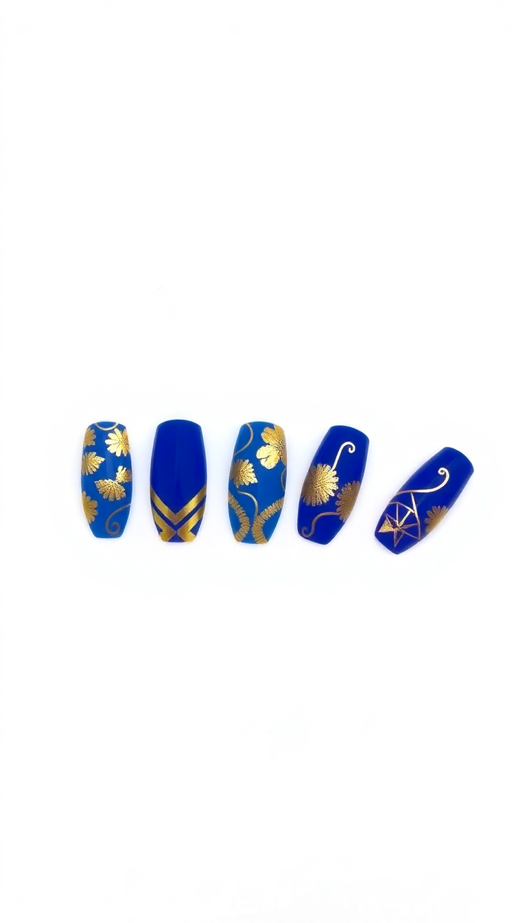 Blue and Gold Nails