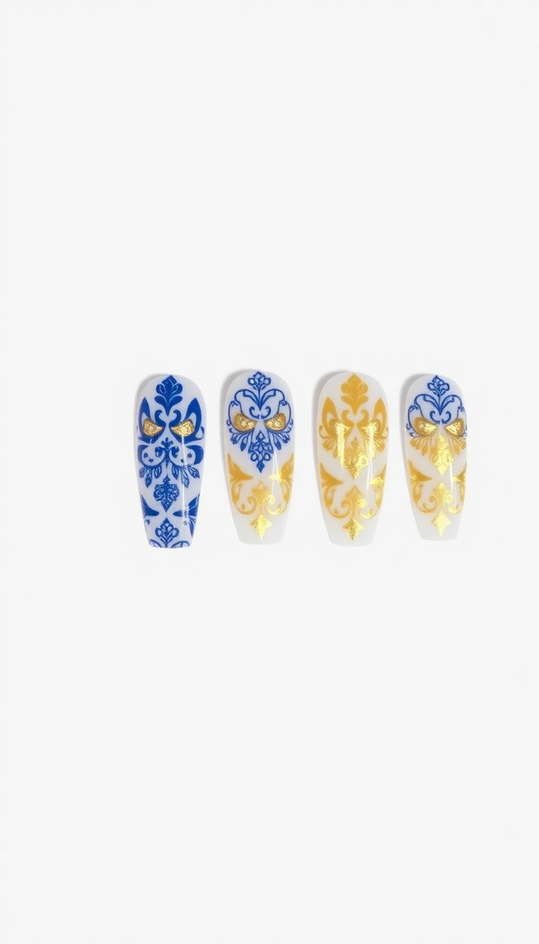 Blue and Gold Nails