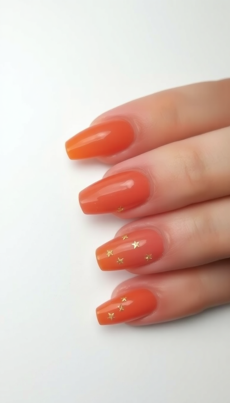 Orange Nails with Stars