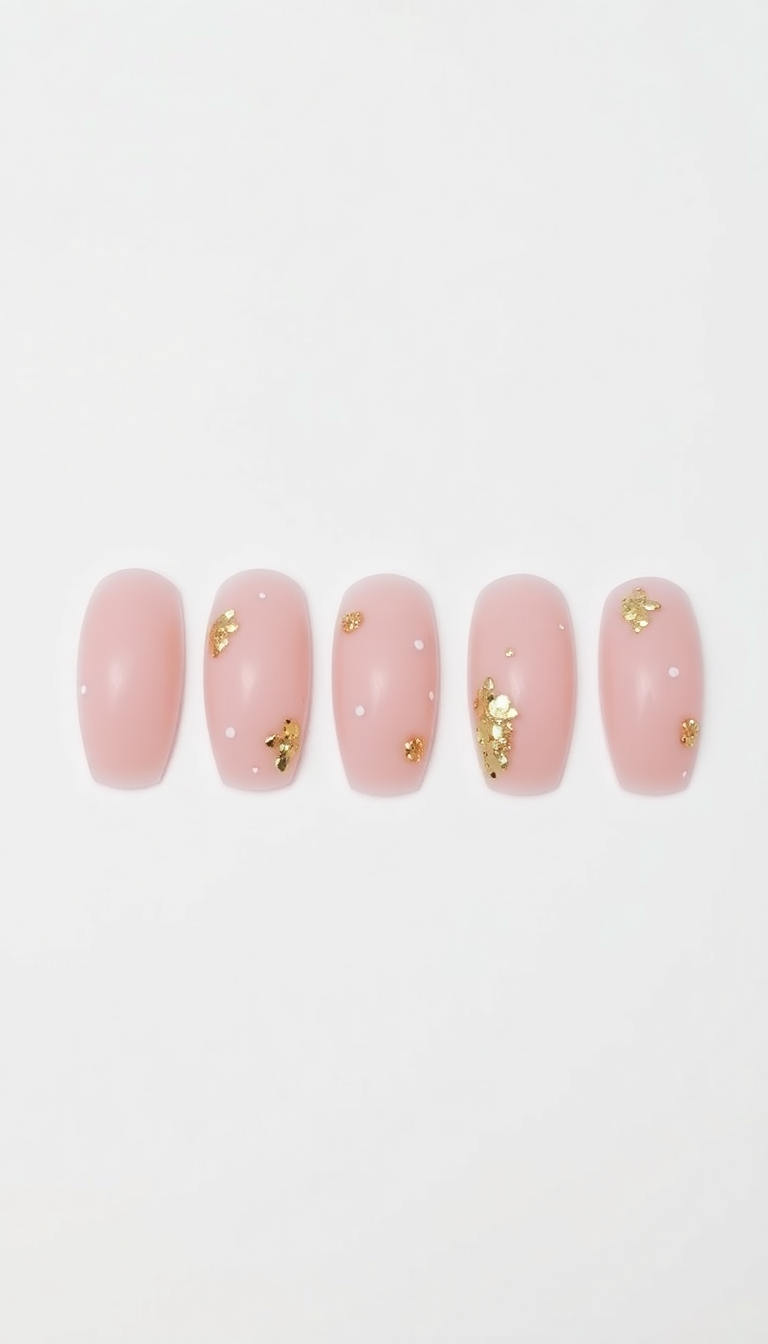 Pink Nails with Gold Flakes