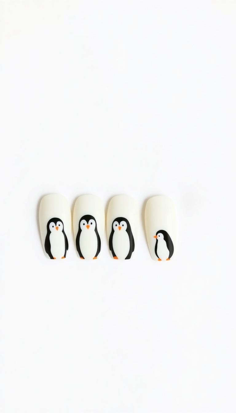 15. Playful Penguins Parade on Your Nails