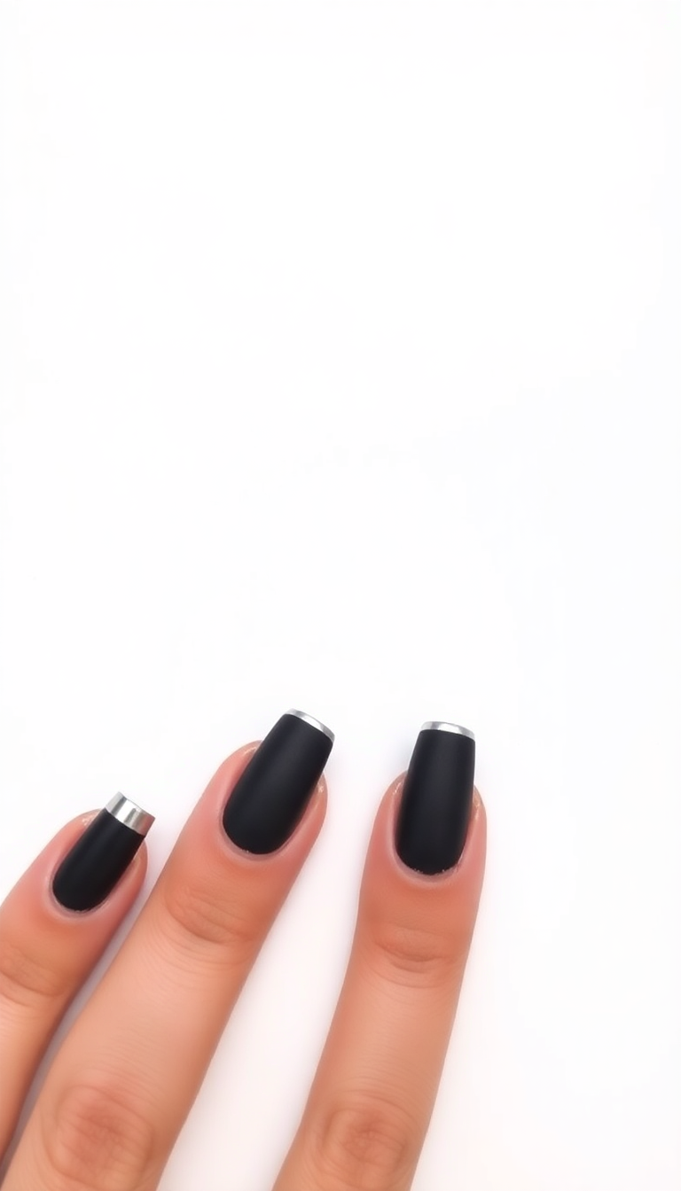 8. Chic Matte Black with Silver Tips