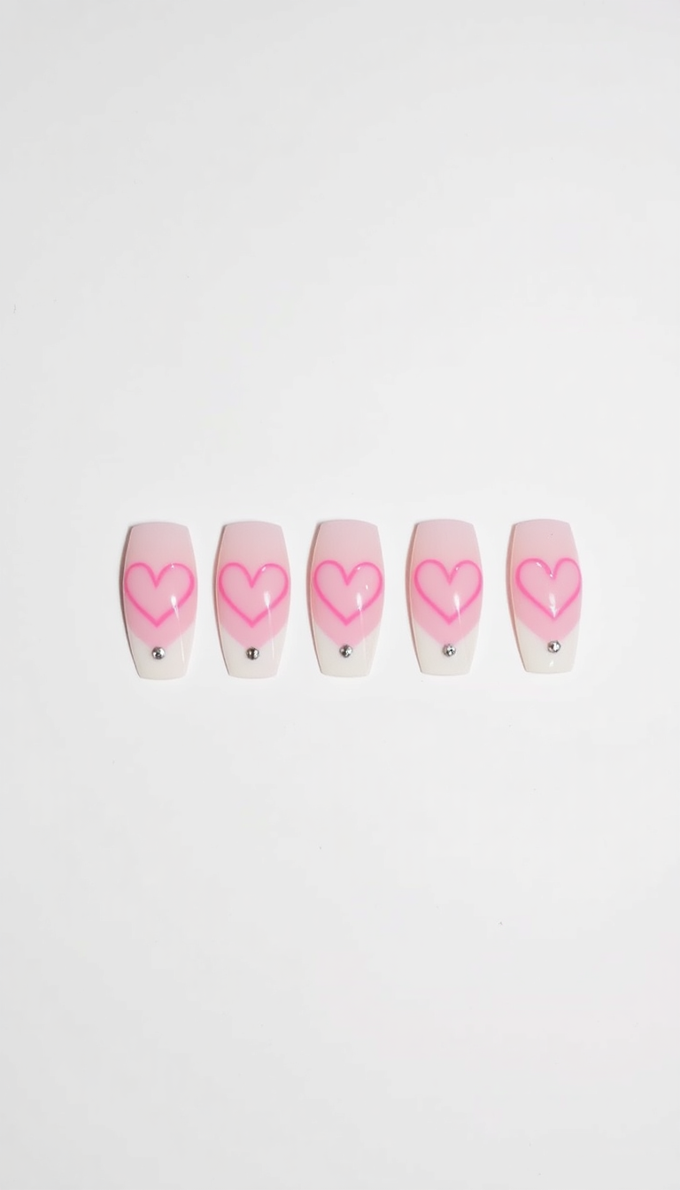 11. Romantic Heart-Shaped French Tips