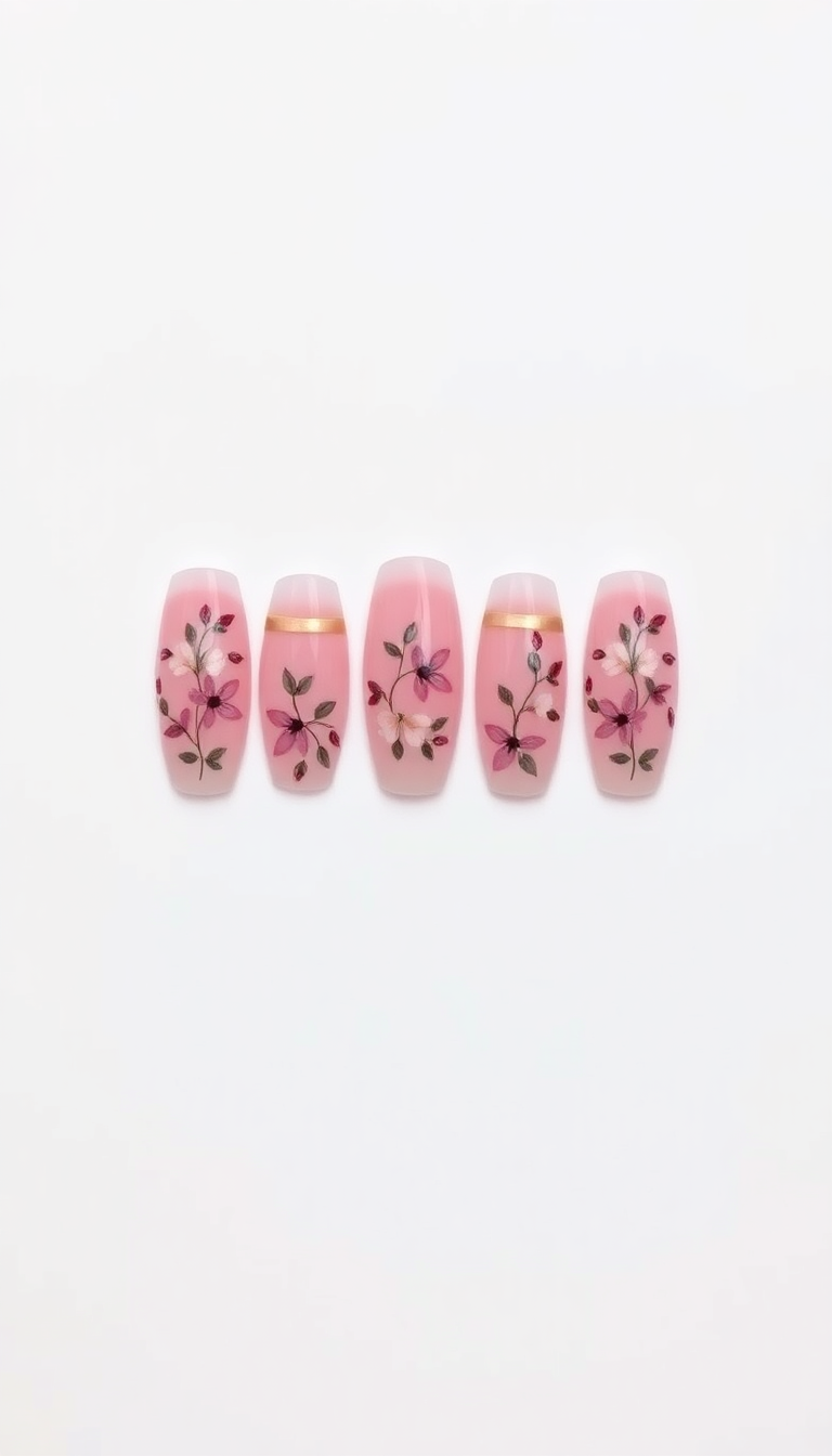 13. Pink Floral French Tips with a Modern Twist