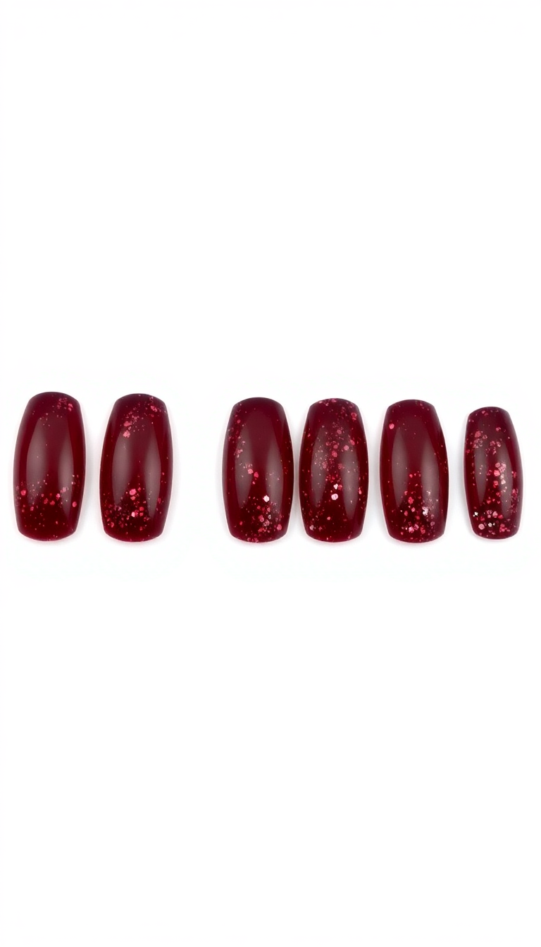 14. Chunky Burgundy Glitter Nails