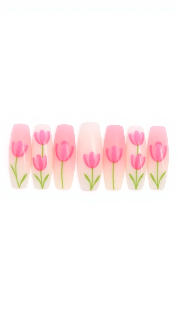 15. Pink Tulip Designs on a Glossy Finish