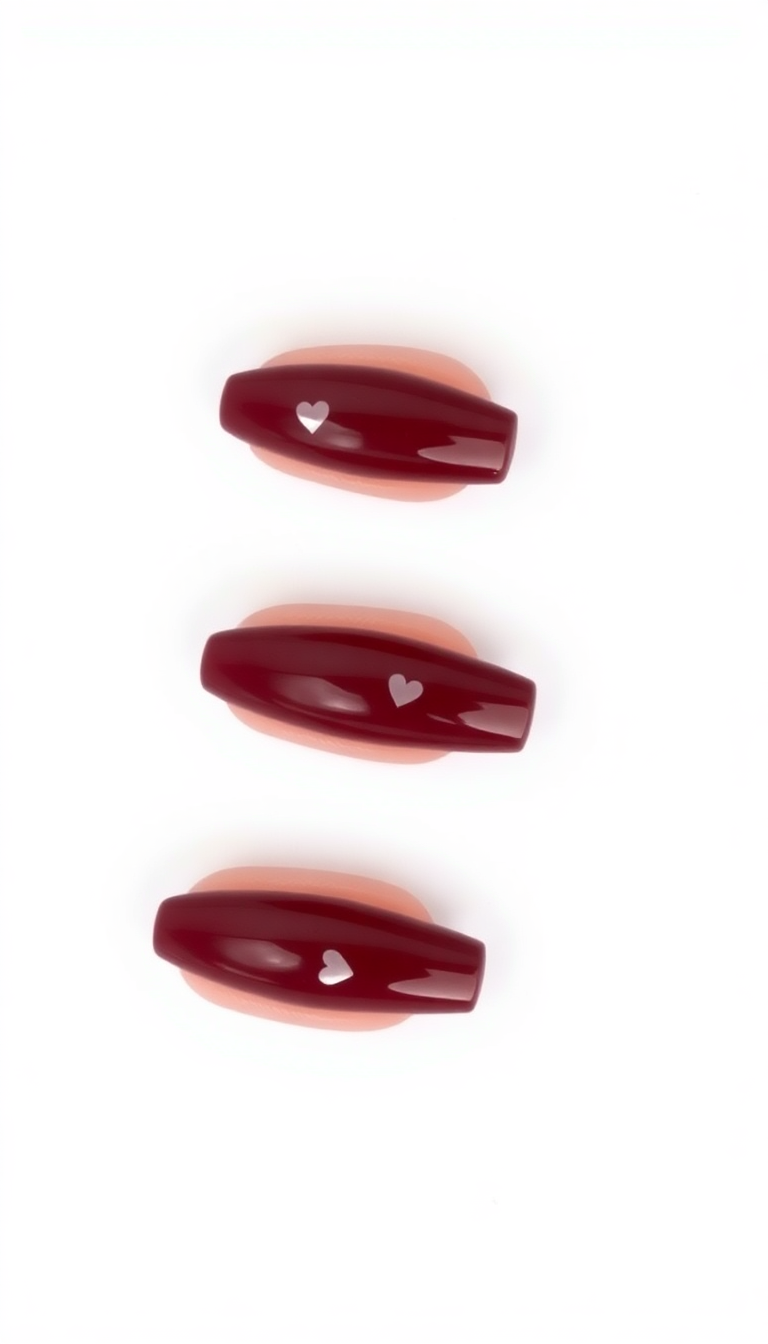 16. Burgundy Coffin Nails with Heart Details