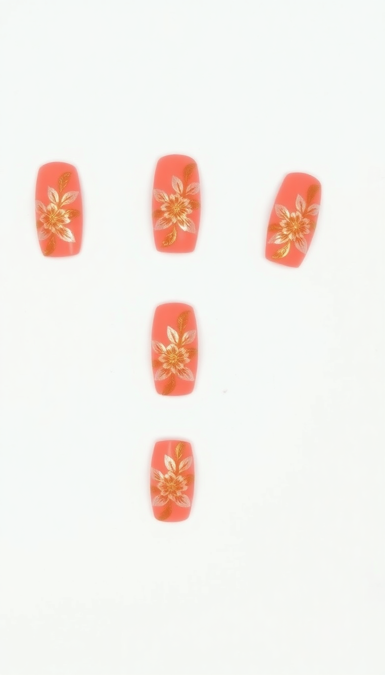 16. Elegant Coral Florals with Golden Edges