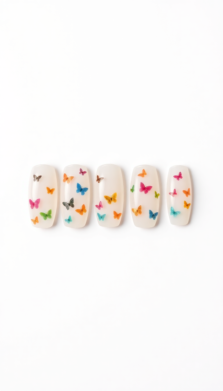 18. Rainbow Butterflies on Clear Nails