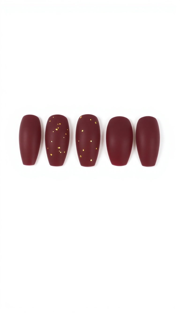 2. Matte Burgundy and Gold Flakes