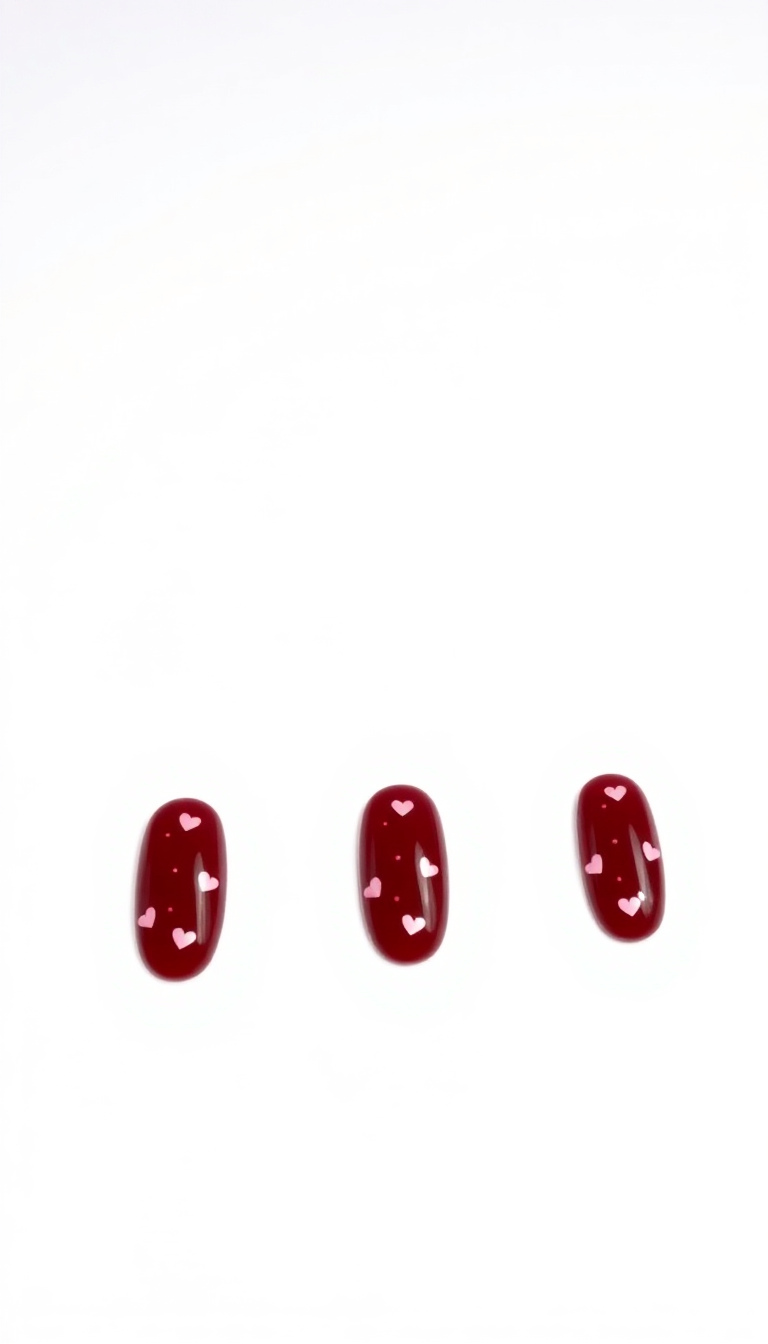 23. Glossy Dark Red with Heart Designs