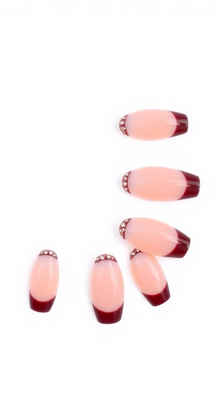 3. Burgundy French Tip Elegance